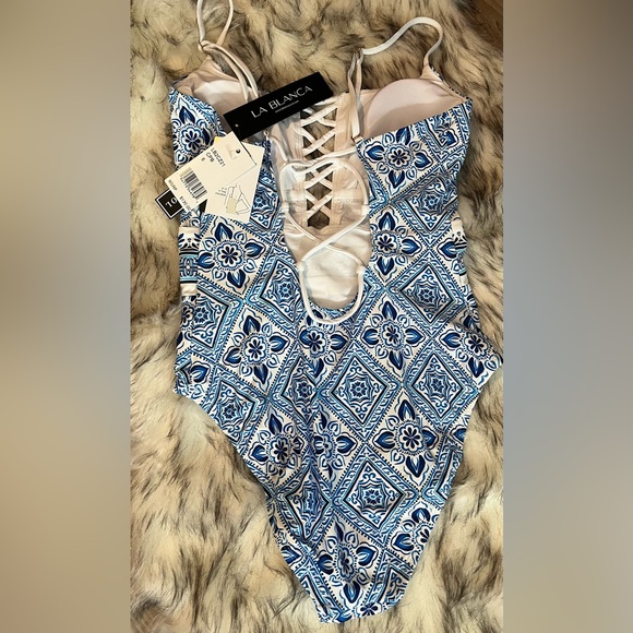 La Blanca Capri Blue Strappy One-Piece Swimsuit NWT - Picture 4 of 4